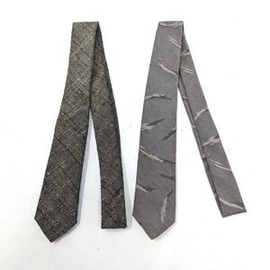 Vintage BBB NYC Mens Slim Necktie Set 2 Black Tan Grey Abstract Pattern USA Made